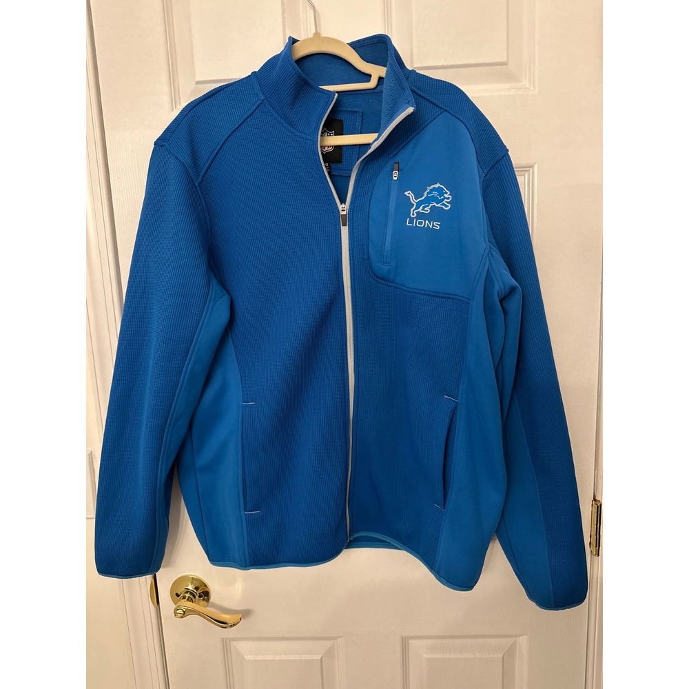 NFL Detroit Lions Mens Full Zip Jacket Blue Waffle Knit Softshell Large
